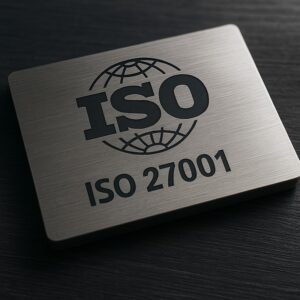 Fénykép minőségű illusztráció az ISO 27001 tanúsításról, amely bemutatja a vállalatok adatbiztonsági és információbiztonsági megfelelését, valamint a NIS2 audit előnyeit. Az Adatbiztonság KKV szakértői segítenek a tanúsítás és a jogszabályi előírások teljesítésében